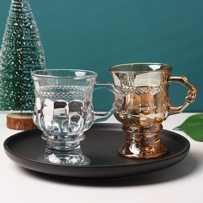 Water tea  household amber glass cup with handle wine cup ice cream glass cup