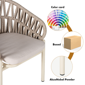 Sedia da Patio Moderna in Corda Intrecciata con Telaio in Alluminio, Poltrona da <span class=keywords><strong>Esterno</strong></span> con Cuscino per Uso Ristorazione e Alberghiero - Product Image 6