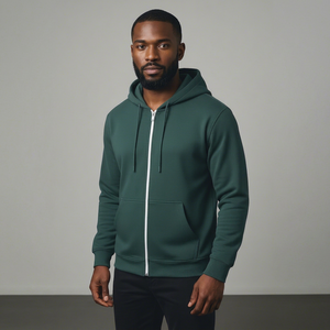 Sudadera Unisex Verde con Capucha y Cremallera, 100% Algodón, Corte Regular, Color Sólido, Estilo Casual de Invierno, Antiencogimiento, 300g, Cierre Frontal - Product Image 1