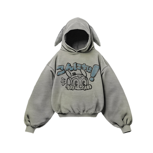 <span class=keywords><strong>OEM</strong></span> Maßgeschneiderte Kleidung Hersteller Vintage Gewaschener Reißverschluss Hoodie Baggy Hasenohren Anime Hoodie Oversized Streetwear Kapuzenpullover - Product Image 2