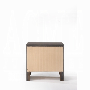 Comodino con finitura in rovere grigio, due cassetti e vassoio estraibile, mobile in legno per camera da letto - Product Image 5