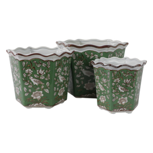 Vasi in ceramica Chinoiserie con decorazioni floreali per piante da interno ed esterno, set di tre - Product Image 6