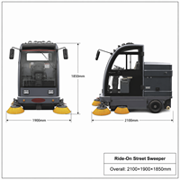 DIKE New Ride Sweeper, balayeuse de voirie, largeur de balayage 1900 mm, 12000 m²/h, bac à poussière 185 L, réservoir d'eau 130 L, 36 V, balayeuse industrielle
