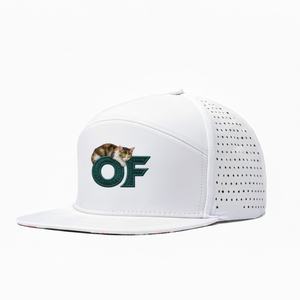 OEM Custom Mesh Perforated <b>Hat</b> Logo 5 Panel <b>Flat</b> Brim Snapback Waterproof Rubber Patch Golf <b>Cap</b> - Product Image 1