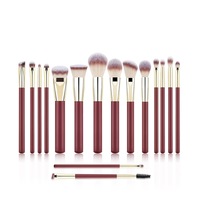 Nouvel ensemble de 16 pinceaux de maquillage véganes 2025 à paillettes rouges avec pochette, kit complet pour anticernes et lèvres, manche en bois