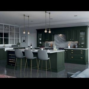 Muebles de Cocina de Alta Calidad Personalizados de Fábrica, Gabinetes de Cocina Verdes Estilo Shaker, Gabinetes de Cocina Modulares de Madera Lacada con Isla - Product Image 1