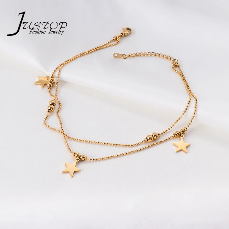Stainless steel body jewelry 18K gold plated anklets gold chain layer star anklet for girls
