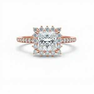 Anillo de Compromiso con Halo de Diamantes de Corte Princesa Cultivados en Laboratorio de 1.63 Ct, Oro de 14K con Baño de Rodio, Certificado IGI - Product Image 1