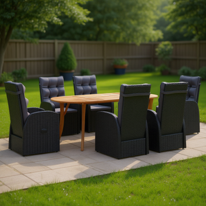 Ensemble de salle à manger de jardin en rotin noir 7 pièces avec table en teck pour usage extérieur - Product Image 2