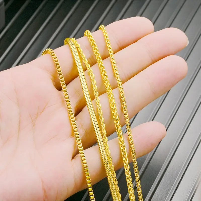 Factory Wholesale Stainless Steel Necklace Pearl Round Snake Chain Box Fried Dough Twist Keel Chain