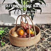 Panier de pique-nique circulaire pliable multifonction en fibre de rotin écologique, durable, fait main, pour le rangement des légumes et des fruits