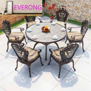 Ensemble de jardin moderne en aluminium moulé pour l'extérieur, 6 places, table et chaises de salle à manger durables résistantes aux UV pour la cour, l'hôtel - Product Image 1