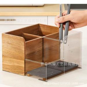 Wooden Cutlery <b>Storage</b> <b>Box</b> Four Compartment Knife Fork Spoon Organizer Standing Type Solid Wood <b>Kitchen</b> Utensil Holder - Product Image 2