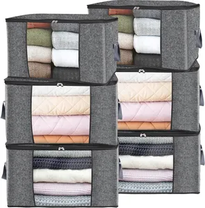 Wholesale Foldable Bedding Clothes Storage Bins Bags For Under Bed Closet With Clear Window 6 Pack