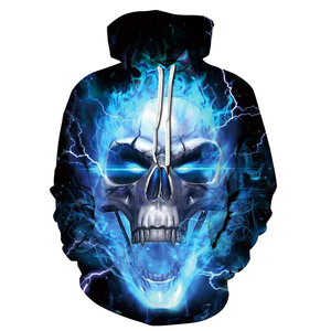 Venta al por mayor de los hombres de alta calidad 100% algodón impreso Logo Sudadera con capucha patrón de calavera cordón largo para deportes Fitness primavera con capucha - Product Image 4