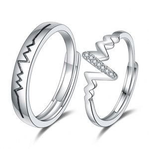 Silver Plated Romantic Ecg Heart Shape <b>Couple</b> <b>Ring</b> Open <b>Couple</b> <b>Ring</b> for Women Men Wedding Engagement Wedding Jewelry - Product Image 1