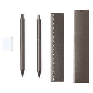 Nouvel arrivage : Ensemble promotionnel stylo à bille, porte-mine et règle de 15 cm avec logo OEM, fabriqué en fibre de café avec gomme intégrée - Product Image 2
