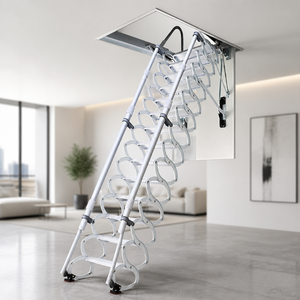 <span class=keywords><strong>Escalera</strong></span> retráctil telescópica compacta de acero al carbono para ático, oculta en el techo, con peldaños engrosados y plegables. - Product Image 1