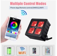 Projecteur LED sans fil RGBWAUV 4x18W IP65 étanche à batterie lithium, contrôle DMX512/WiFi via application, pour scène, intensité réglable