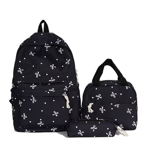 Bow Print Student <b>Backpack</b> Waterproof <b>Nylon</b> School Bag Zipper Softback Large Capacity for Daily School Use - Product Image 4