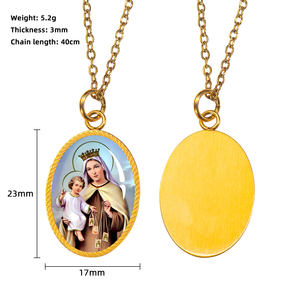 قلادة قلادة حظ من الفولاذ المقاوم للصدأ مع صورة قديسة ، قلادة بيضاوية مع صورة قديسة ، خدمة صنع قالب مخصص للنساء المسيحيات - Product Image 2