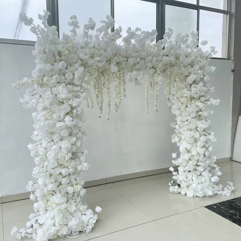 A-FSA001 gros faux arc de fleur artificielle arc de fleur blanche arc de fleur carré toile de fond pour la décoration de mariage