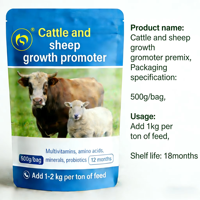 Complément alimentaire pour la croissance nutritionnelle des bovins, des ovins et des chevaux, enrichi en acides aminés et favorisant la prise de poids, sachet de 1000g