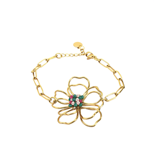 <b>Gold</b> Plated Stainless Steel Flower Chain <b>Bracelet</b> With <b>Beaded</b> Center For Women Fashion Jewelry - Product Image 2
