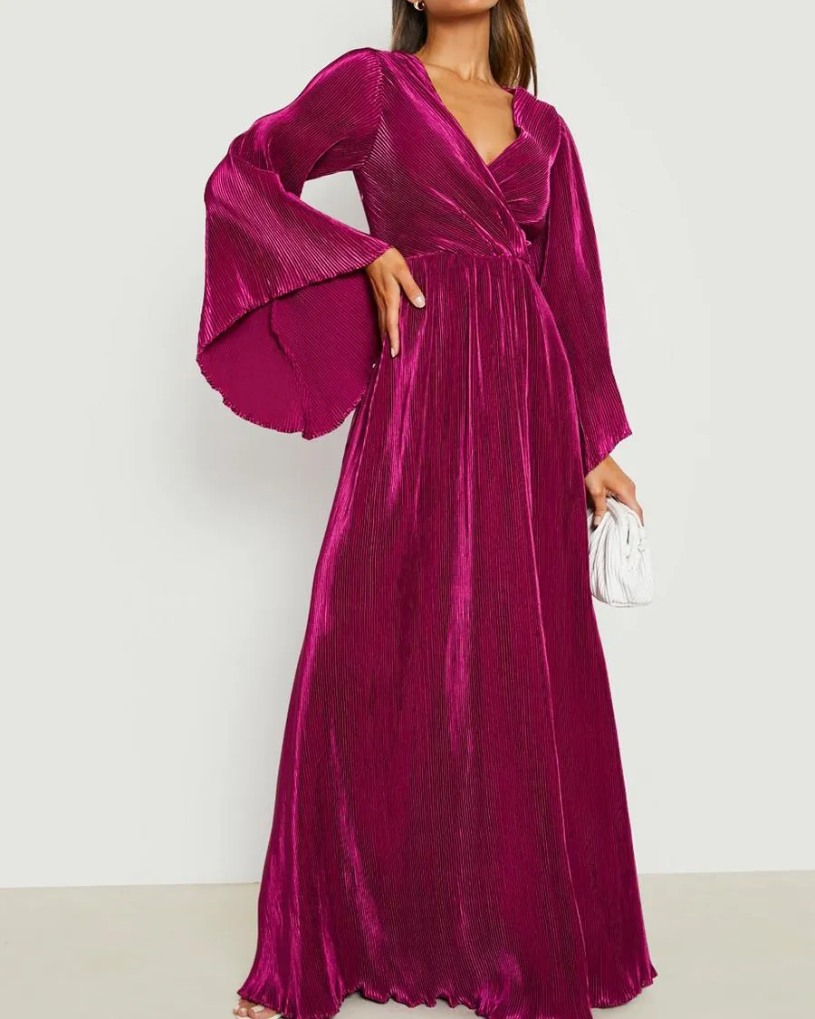 사용자 정의 하이 퀄리티 패션 겸손한 저녁 V-넥 우아한 칼라 쉬폰 불규칙한 주름 지상 스커트 캐주얼 여성의 원피스