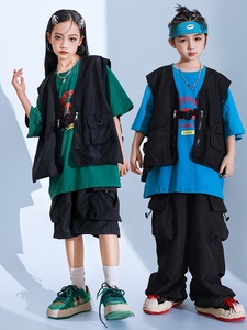 Hip Hop niñas sólido chaleco Cagro pantalones niños camiseta negro calle baile pantalones cortos Niño Streetwear niños adolescentes Jazz conjuntos de ropa - Product Image 2