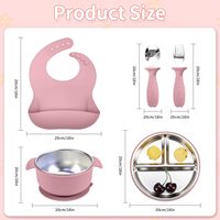 Ensemble de vaisselle pour bébé en silicone, écologique et personnalisable, comprenant un bol, une assiette, une tasse d'apprentissage, une fourchette et une cuillère en acier inoxydable