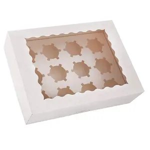 White Paperboard Bakery packaging box Cupcake Carrier Box for Cupcakes and Muffins White Cupcake Box