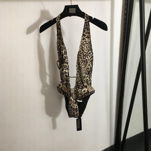 Sexy Summer <b>Leopard</b> Print Halter Neck Deep V Backless Skinny Bodysuit Swimsuit Women <b>Tight</b> Fitted Clubwear Party Outfit - Product Image 5