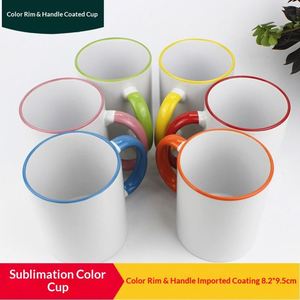 Tasse à café en céramique de 350 ml (11 oz) avec poignée ronde, impression de photos et logos par sublimation, bord coloré, emballage sécurisé - Product Image 3