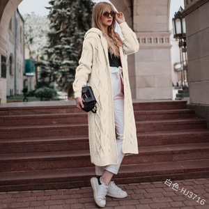 Pink Hooded Long Loose <b>Cardigan</b> <b>Sweater</b> Cable Knit Women's Autumn Winter Street Fashionista Style SMLXLXXL3XL4XL5XL - Product Image 2
