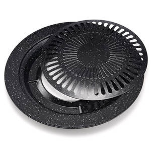 กระทะย่างแบบพกพาสไตล์เกาหลีเคลือบอีนาเมลสองชั้นไม่ติดกระทะทรงกลมหนาสำหรับทำอาหารกลางแจ้ง - Product Image 1