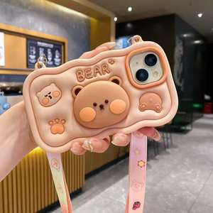 Mignon dessin animé 3D Silicone point Kuromi motif support suspendu corde portefeuille <span class=keywords><strong>coque</strong></span> de téléphone pour <span class=keywords><strong>iphone</strong></span> 11 12 13 14 15 16pro Max 16e - Product Image 5