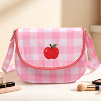 Op maat gemaakte eco-vriendelijke gingham kindertas crossbody tas groothandel fruit geborduurde schoudertas voor meisjes verjaardag cadeau party favor