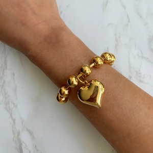 Waterproof Extra <strong>Large</strong> Ball Chain Stainless Steel <strong>Beaded</strong> Stacking <strong>Bracelet</strong>, Chunky Fine Jewelry Bubble Heart Charm <strong>Bracelets</strong> - Product Image 2