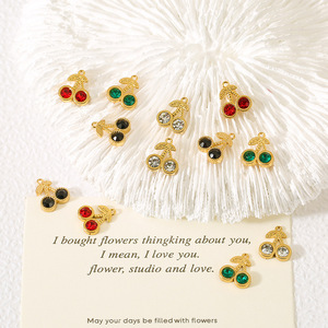 Colgante de Cereza de Cristal con Engaste Dorado, Accesorio de Joyería DIY, Unisex, para Uso Diario - Product Image 1