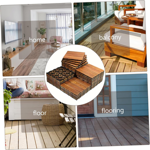 Tarima de Madera de Pino Carbonizada para Exteriores, Baldosas de Madera Entrelazadas para Interiores con Barniz, Duraderas - Product Image 6