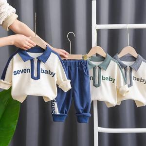 Conjuntos de Primavera e Outono para Meninos, Camiseta Polo de Manga Longa com Letras e Calças, 2 Peças, Roupas de Primavera para Bebês em Promoção - Product Image 1