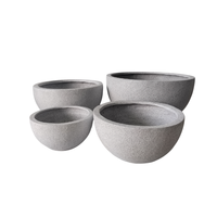 Lot de 4 grands pots de fleurs en pierre de fibre, forme bol, pour jardin, intérieur/extérieur, gris marbre, pour la décoration de jardin