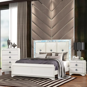 Luxury 5-Piece Queen Bedroom Set with Wood Construction Adjustable Height Dresser Storage Contemporary Design White Finish - Product Image 1