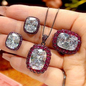 High End Eco-friendly Copper Black Gold Plated 12*16mm White Zircon High Quality Jewelry Necklace <b>Set</b> for Premium Daily Elegant - Product Image 3