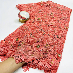Tissu en dentelle perlée manuelle de luxe AOYI avec paillettes, maille écologique de haute qualité à motif floral - Product Image 4