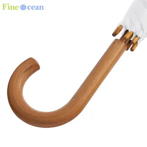 FINE OCEAN Supplier Wholesale J Wooden Handle Straight Sticks Wood Umbrella For The Rain Custom Guarda Chuva With Logo