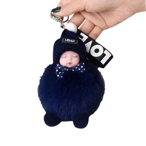 Bán buôn lông bóng Mặt dây chuyền Keychain Kawaii ngủ búp bê sang trọng phụ kiện xe Keyring POM ngọt ngào dễ thương bé ngủ Keychain - Product Image 1
