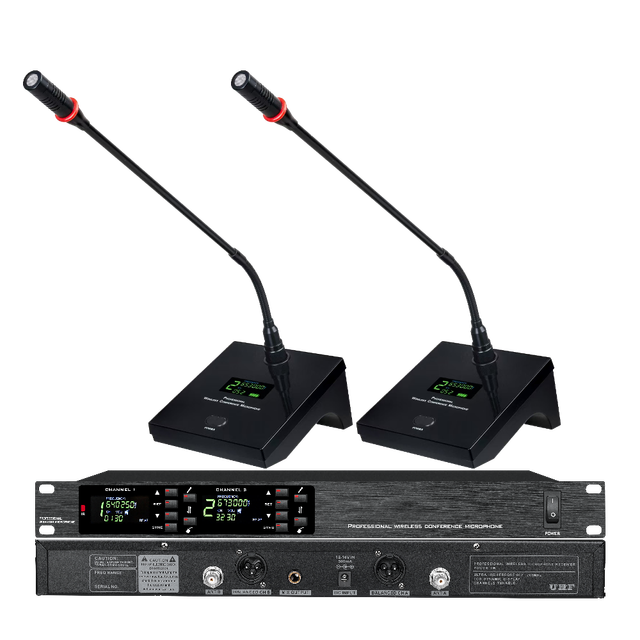 UHF Dual Channel Wireless Cardioid Gooseneck Conference Mic PLL 100 Channels LED Indicator Dynamic Meeting Room Boardroom 1 Year