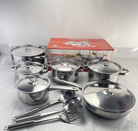 Ensemble de 15 ustensiles de cuisine en acier inoxydable avec fond composite simple/5 couches/7 couches, marmite épaissie, poêle à frire et couvercle en verre